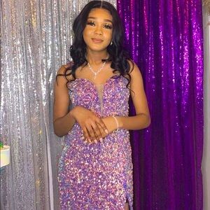 Cinderella Divine- CD176 Sequence DeepV-Neck Fitted Dress | Sequence Prom Dress